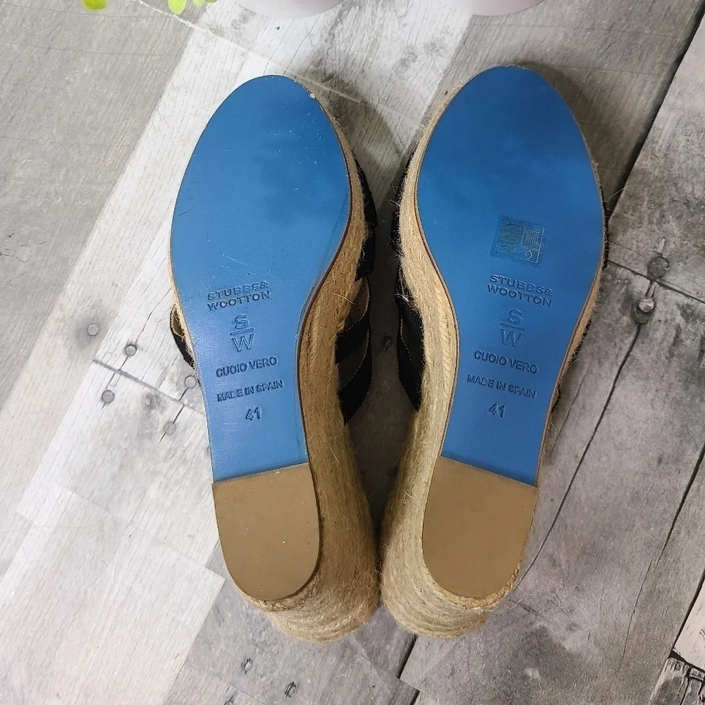 Stubbs & Wootton Size 11 Grace Rib Black Espadrille Wedges
